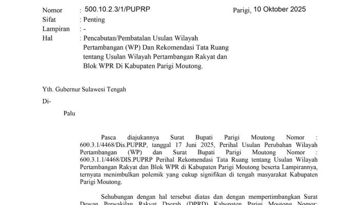 Usulan Pertambangan Rakyat di Parimo Resmi Dibatalkan, Ini Penjelasan Bupati